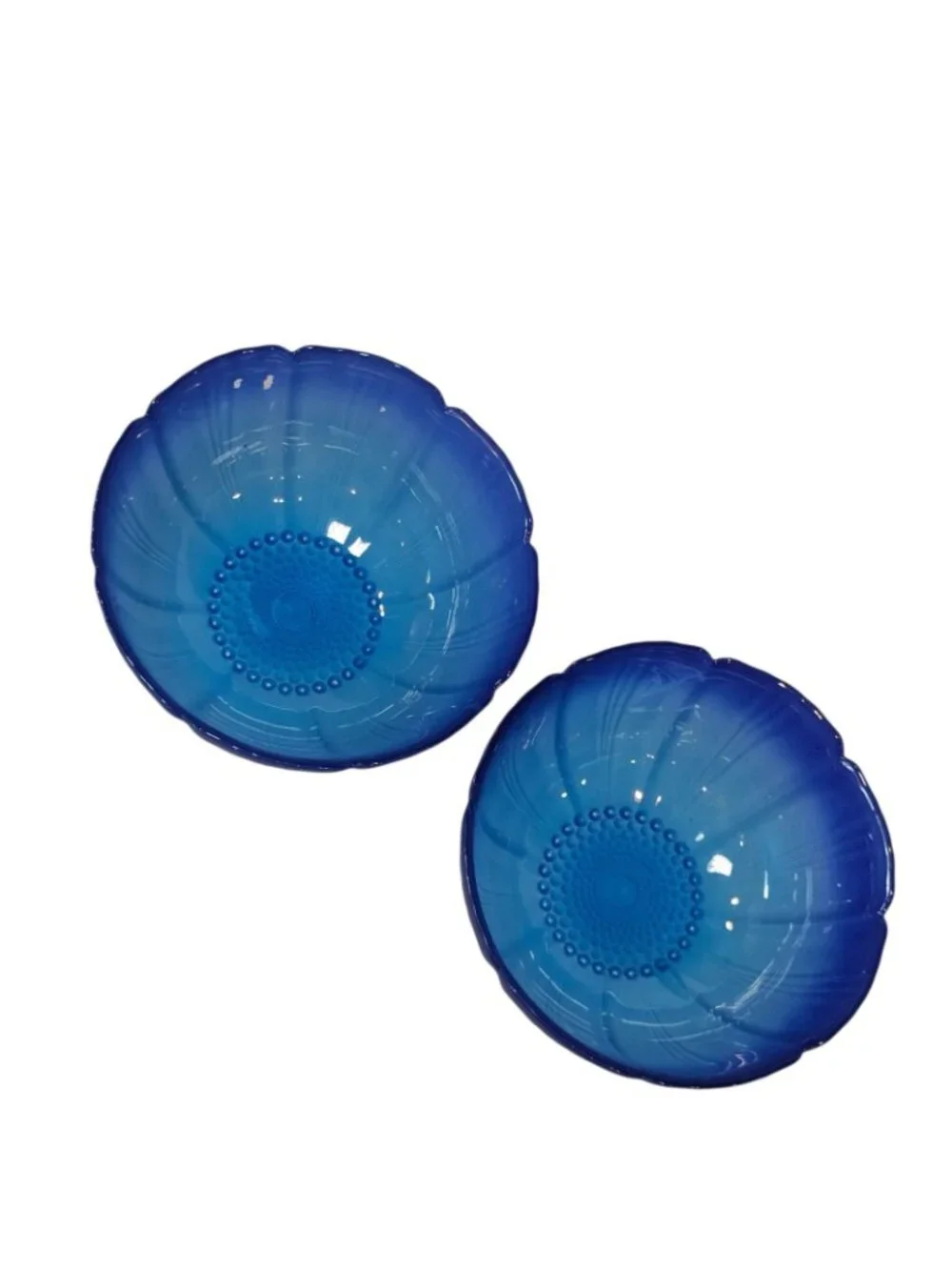 VTG ARC Fruit Bowls Blue Cobal Frosted Ombre Flower Textured 5